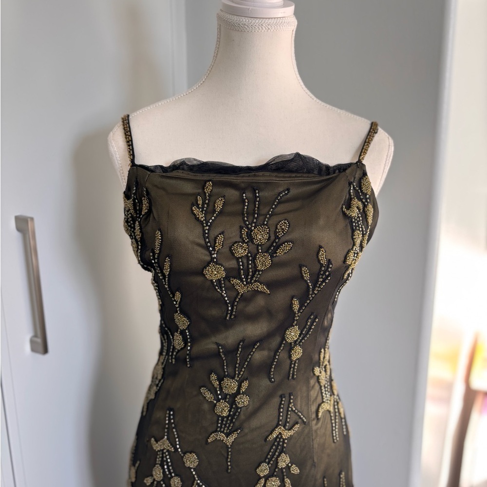 Stunning Vintage Bob Mackie Black/Green/Gold Beaded Dress - Picture 2 of 12